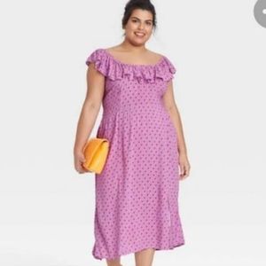 Ava & Viv Women Purple Polka Dot Ruffle Short Sleeve Side Slit Dress Size 2X